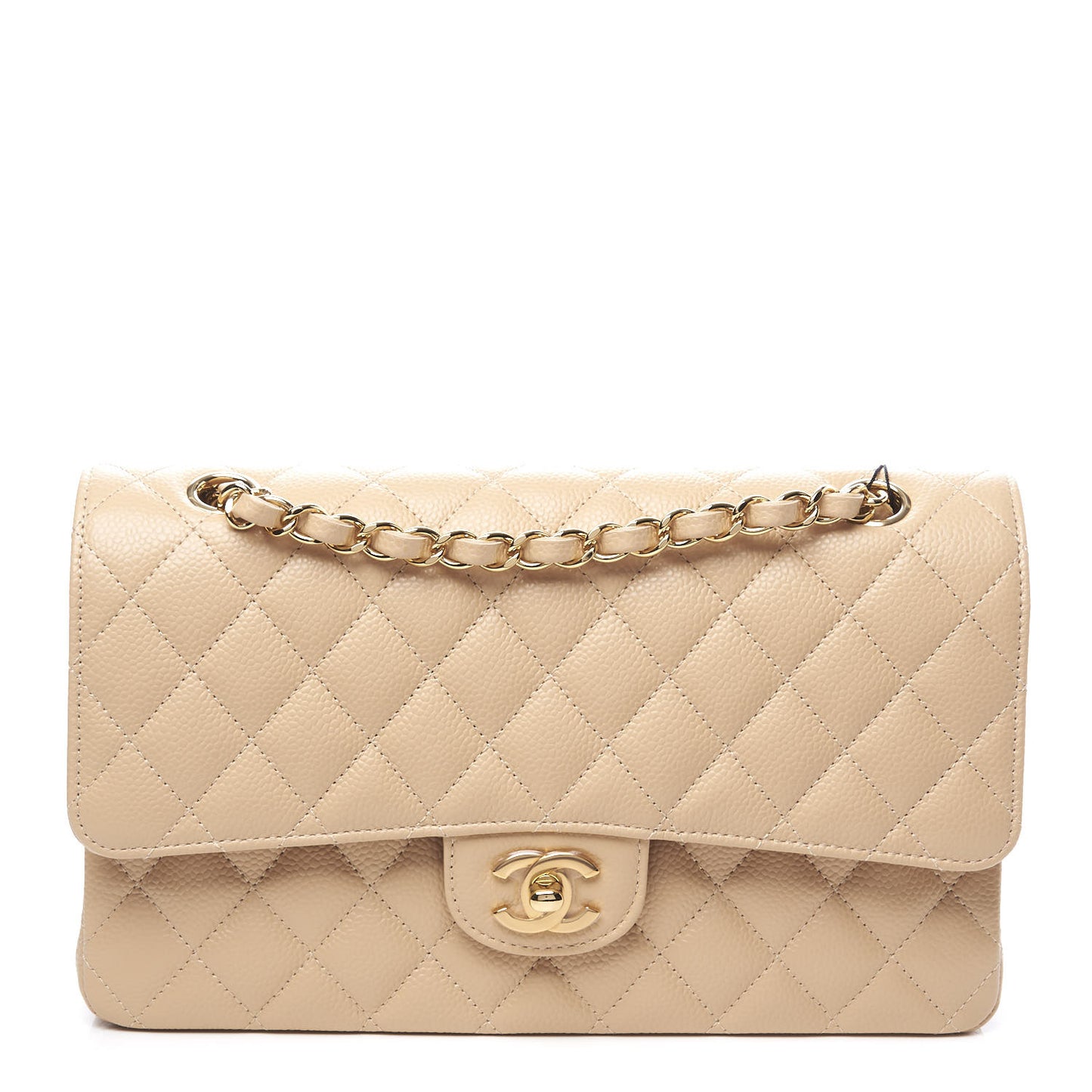 Caviar Quilted Medium Double Flap Beige Clair