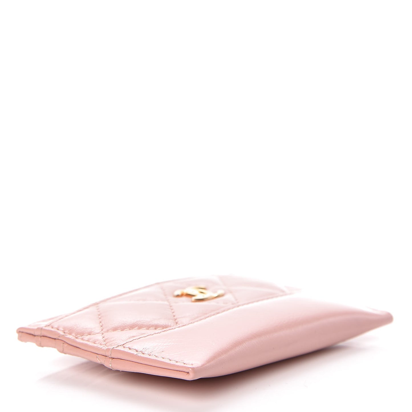 Aged Calfskin Quilted Gabrielle Card Holder Wallet Light Pink