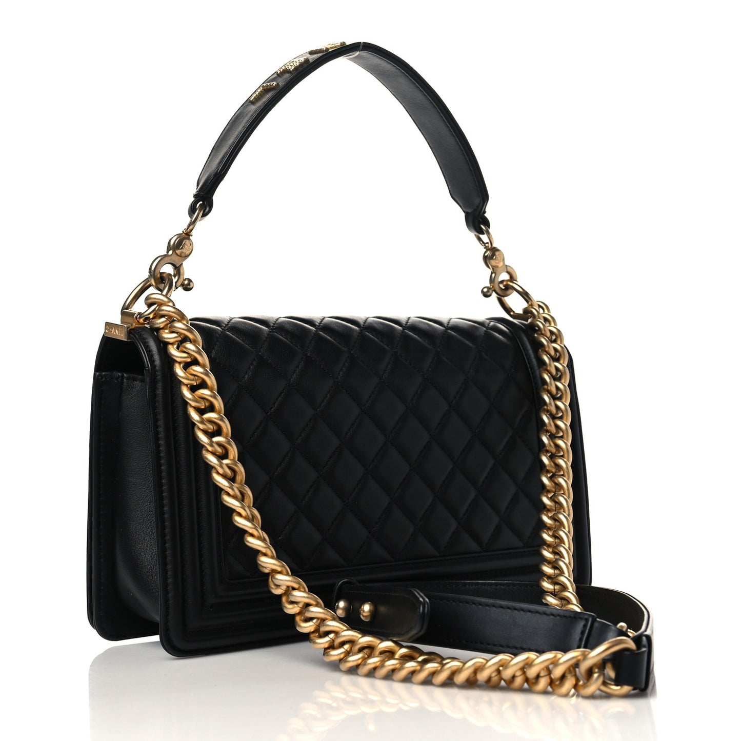 Calfskin Medium Boy Logo Top Handle Flap Black
