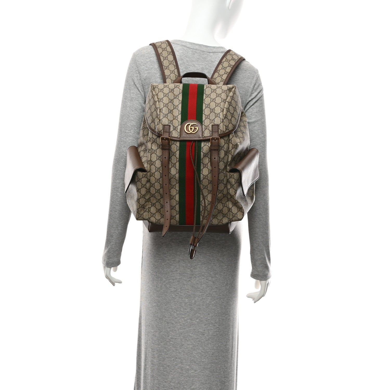 Gucci GG Supreme Monogram Medium Ophidia Double Buckle Backpack Brown 2 of 11