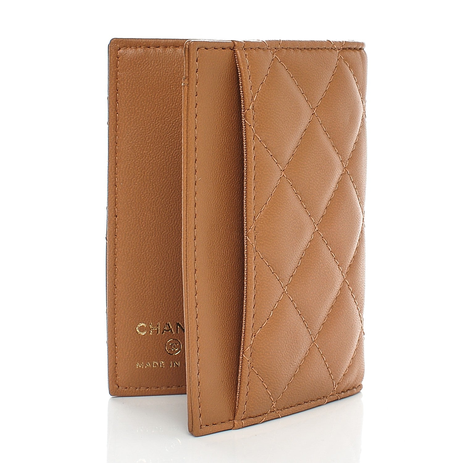 Chanel Lambskin Quilted Card Holder Wallet Tan 3 of 7