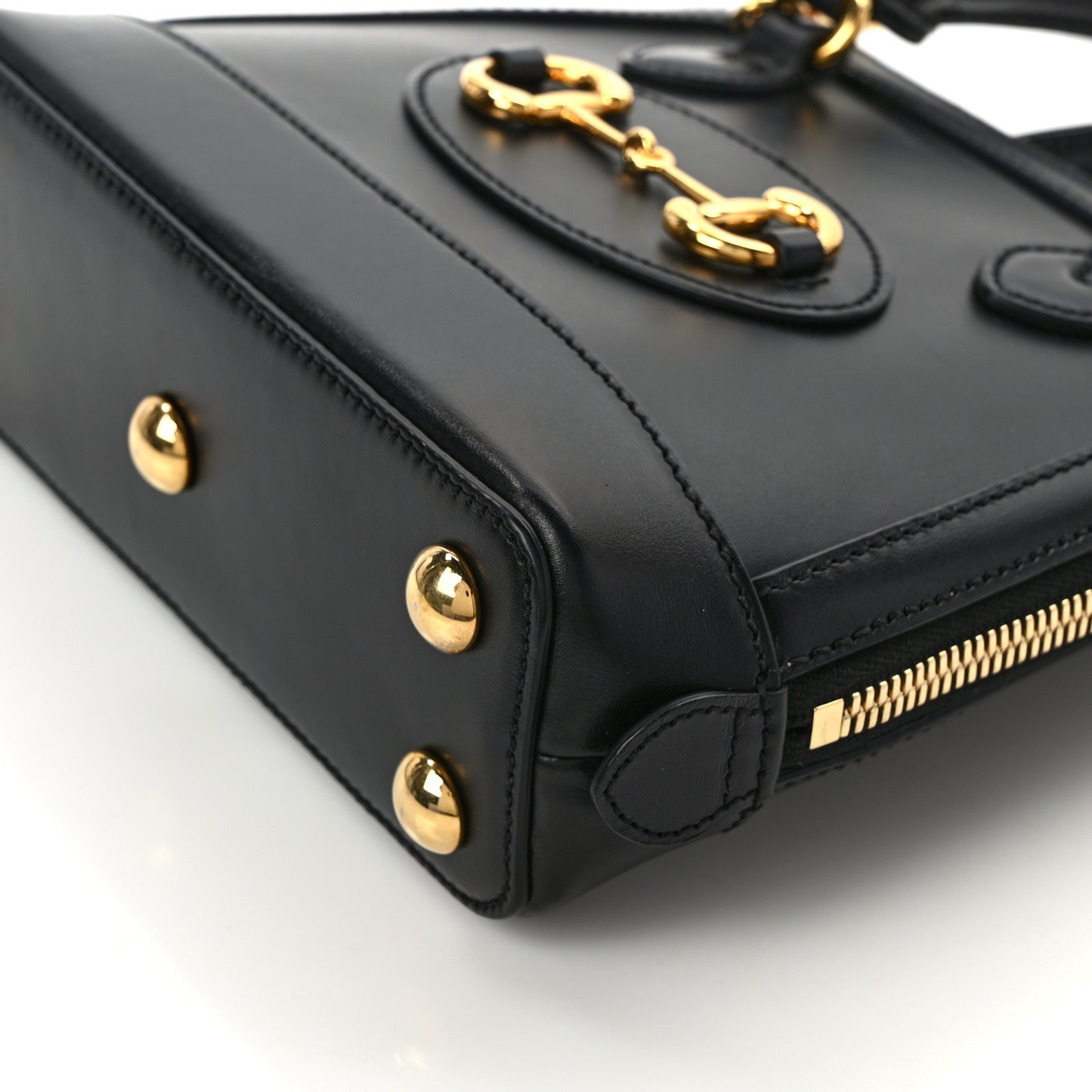 Boarded Plutone Calfskin Mini Horsebit 1955 Top Handle Bag Black