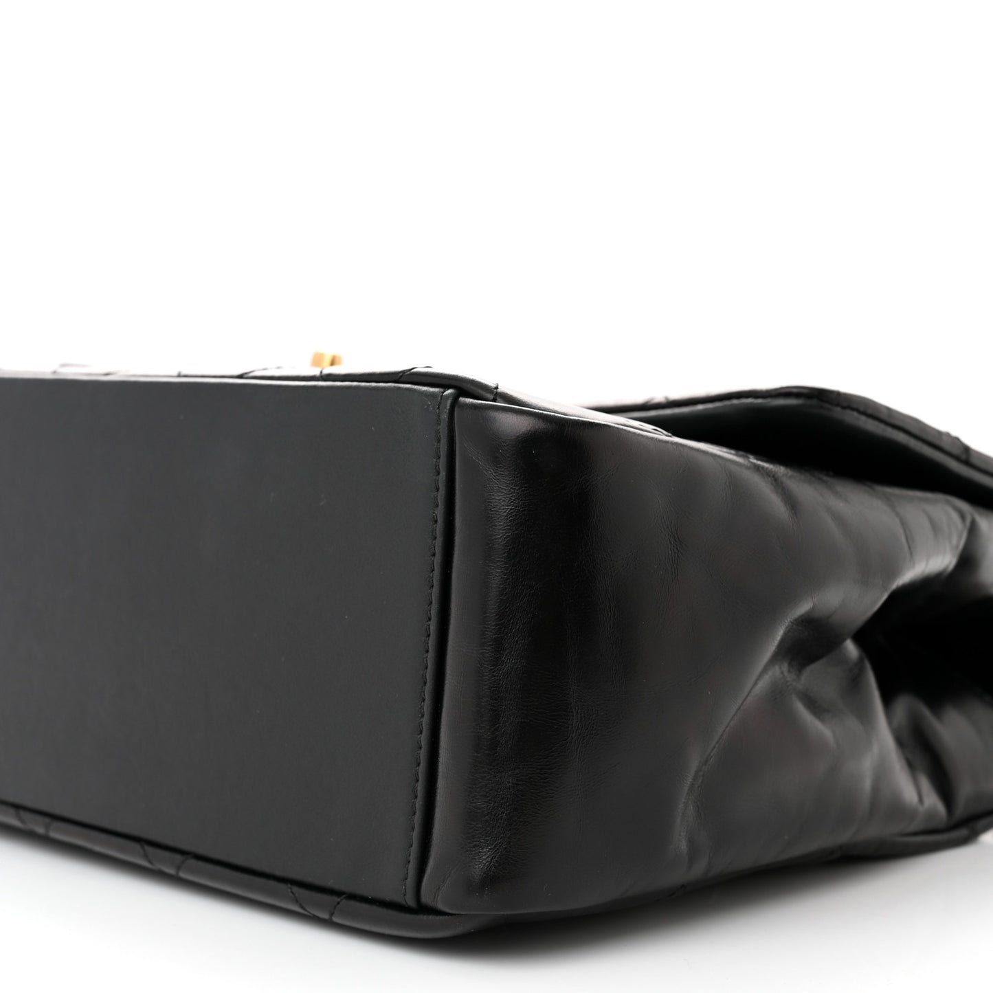 Calfskin Quilted Large Gold Bar Top Handle Flap Black