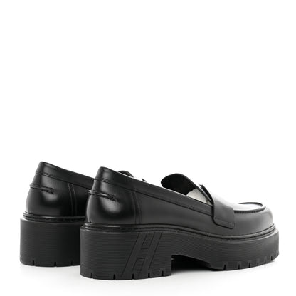 Hermes Glazed Calfskin Womens Gentle Loafers 38.5 Black 4 of 8
