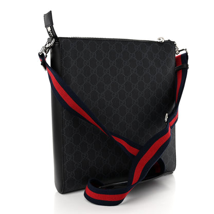 Gucci GG Supreme Monogram Appia Calfskin Web Flat Messenger Bag Black Grey 3 of 9