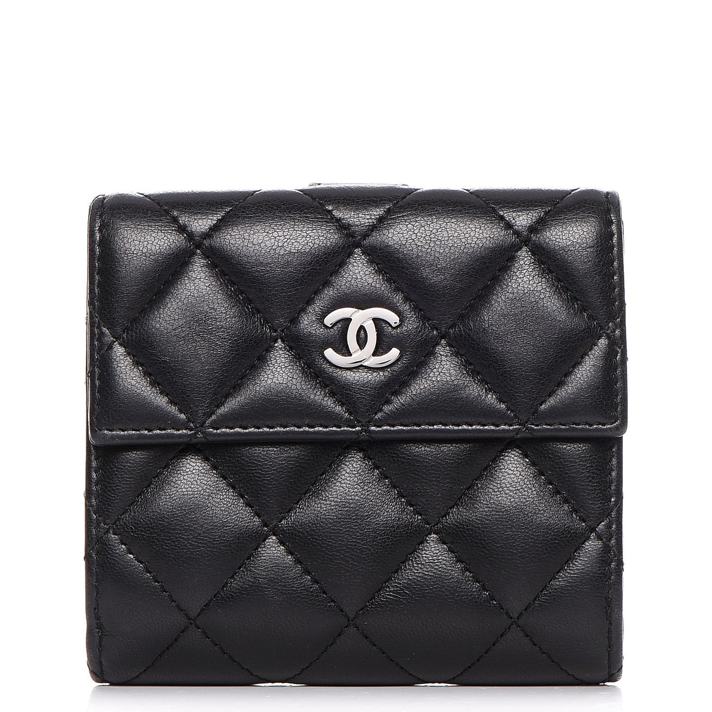 Lambskin Quilted Compact French Flap Wallet Black