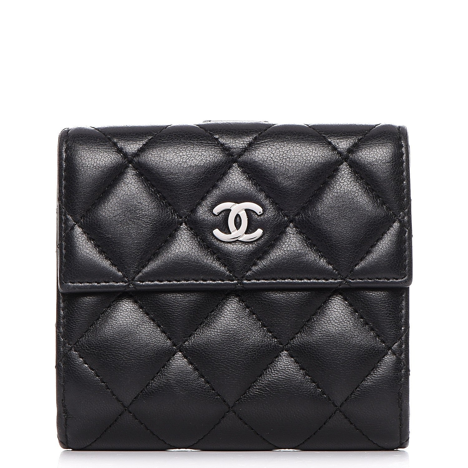 Chanel Lambskin Quilted Compact French Flap Wallet Black 1 of 8