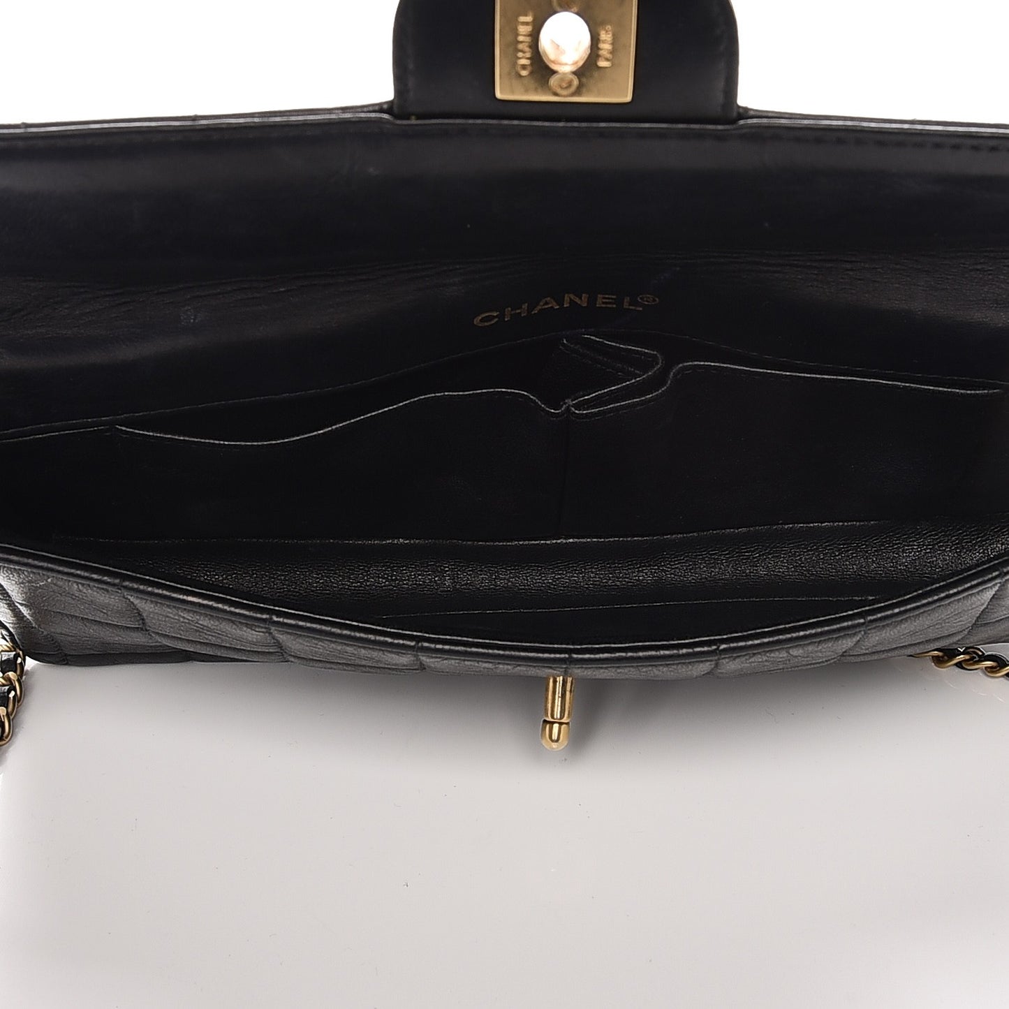 Lambskin Quilted East West Chocolate Bar Flap Black