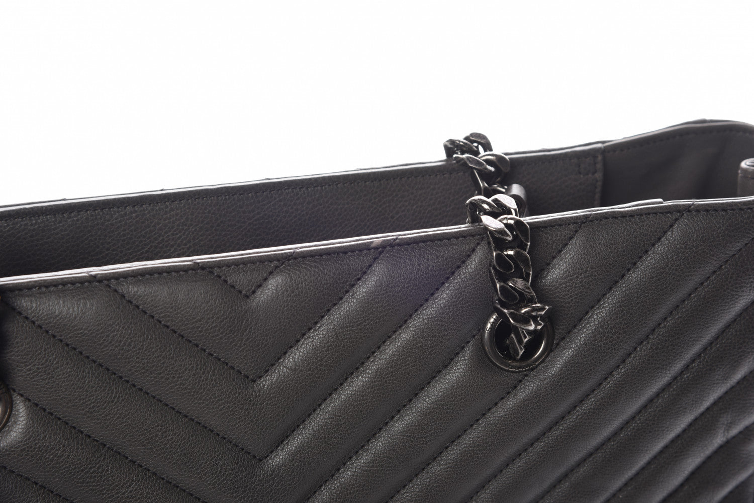 Saint Laurent Sheepskin Matelasse Chevron Large Monogram Shopping Bag Light Coal 12 of 22