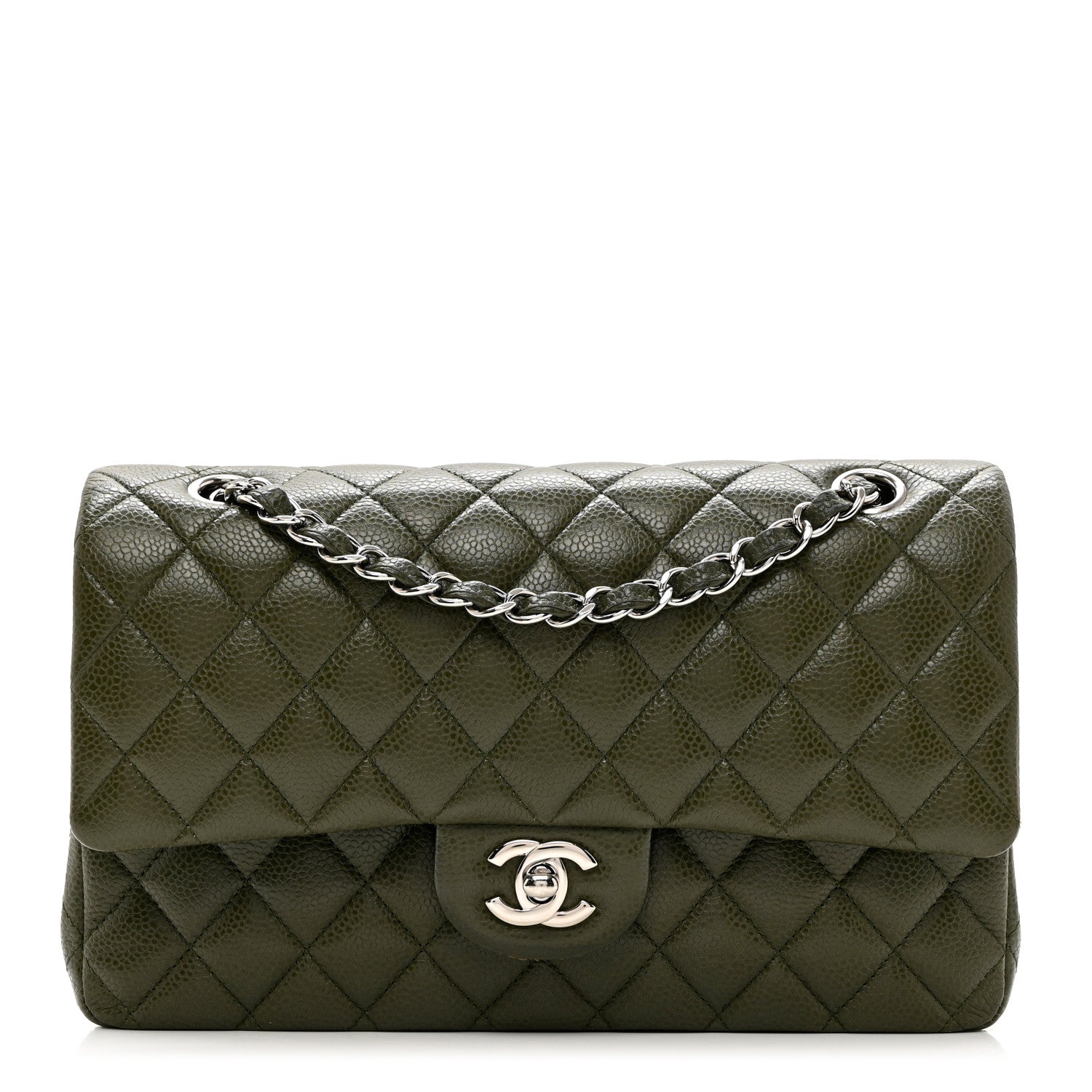 Chanel Caviar Quilted Medium Double Flap Dark Green 1 of 11