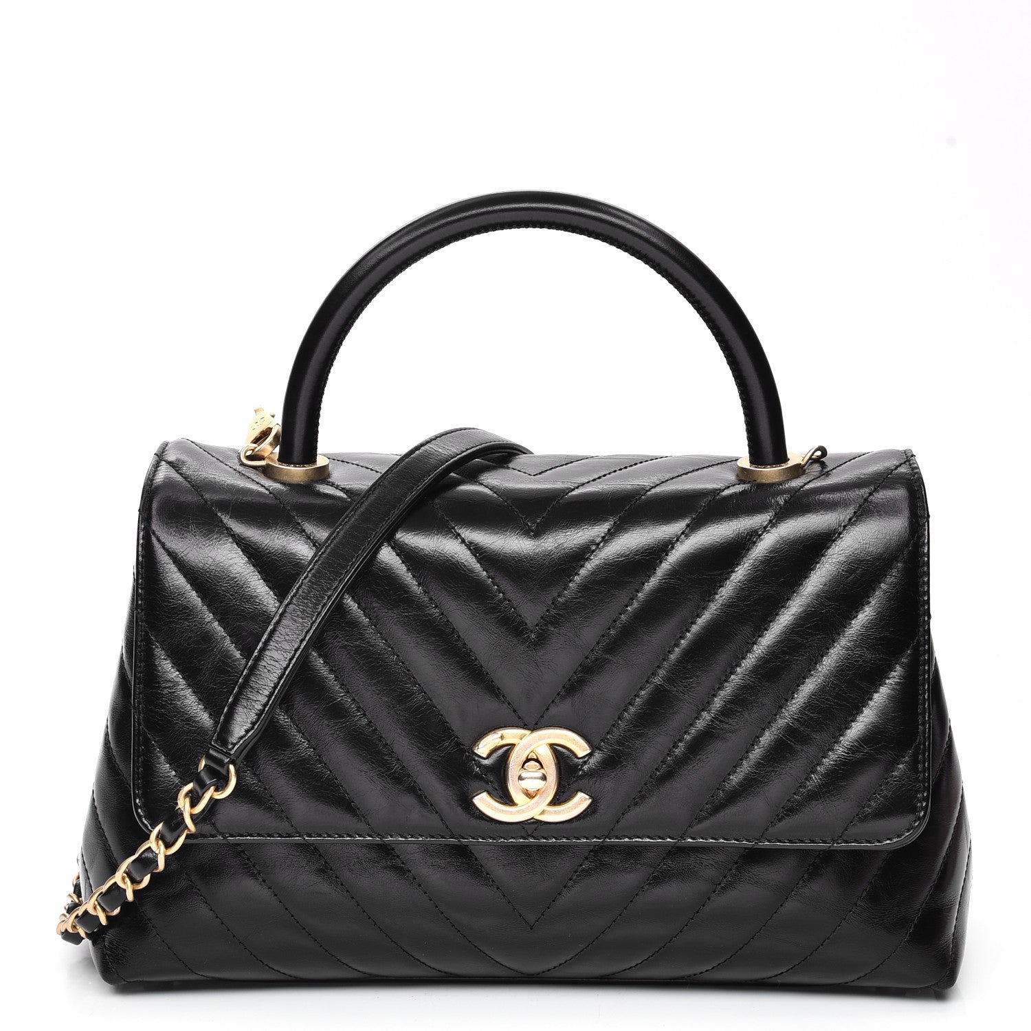 Chanel Calfskin Chevron Quilted Coco Handle Flap Black 1 of 8