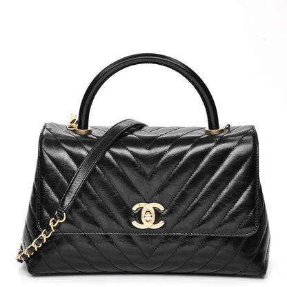 Chanel Calfskin Chevron Quilted Coco Handle Flap Black 1 of 8
