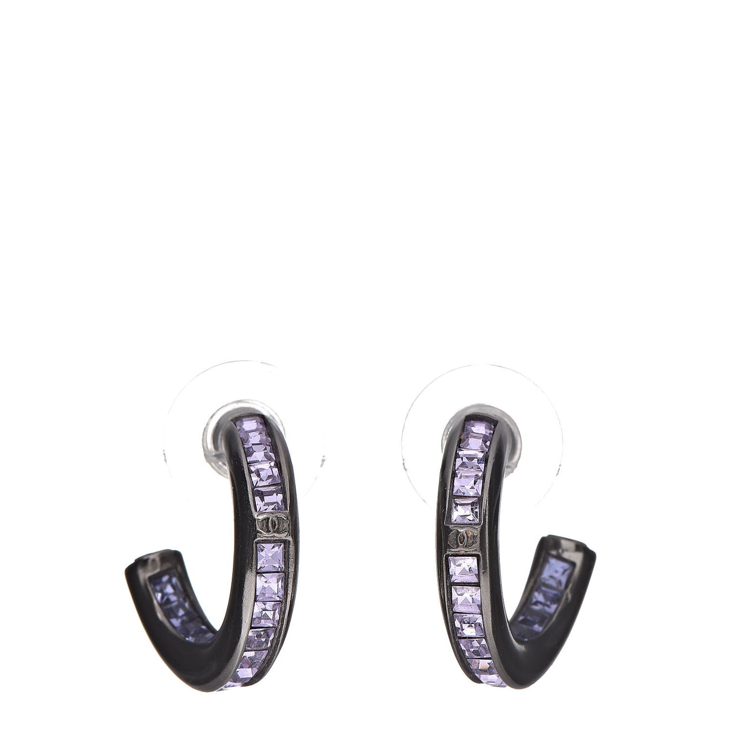 Crystal Baguette CC Hoop Earrings Purple