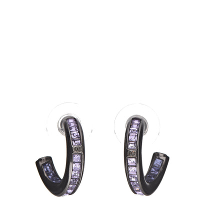 Chanel Crystal Baguette CC Hoop Earrings Purple 1 of 4