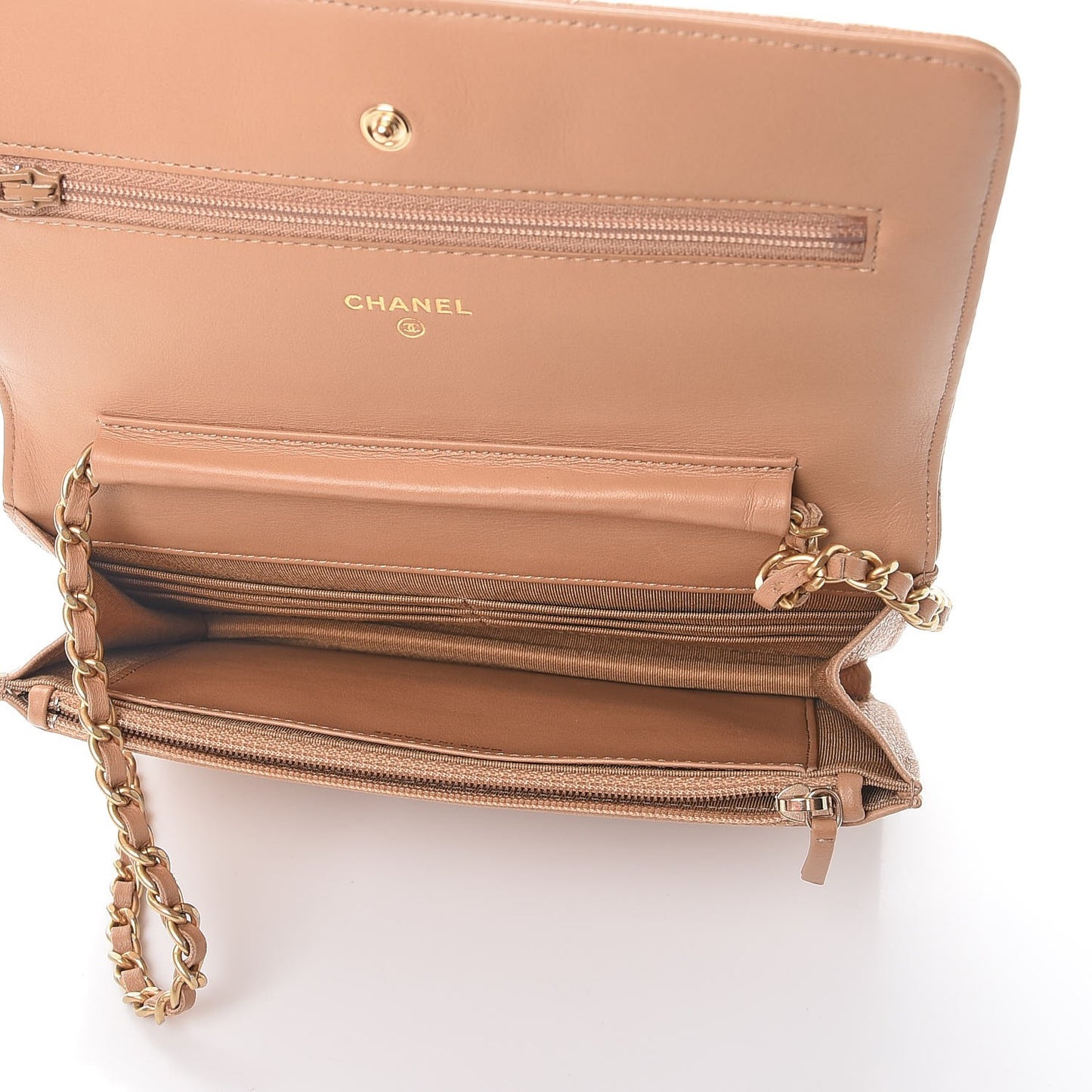 Letter Calfskin Embossed Quilted Wallet On Chain WOC Beige