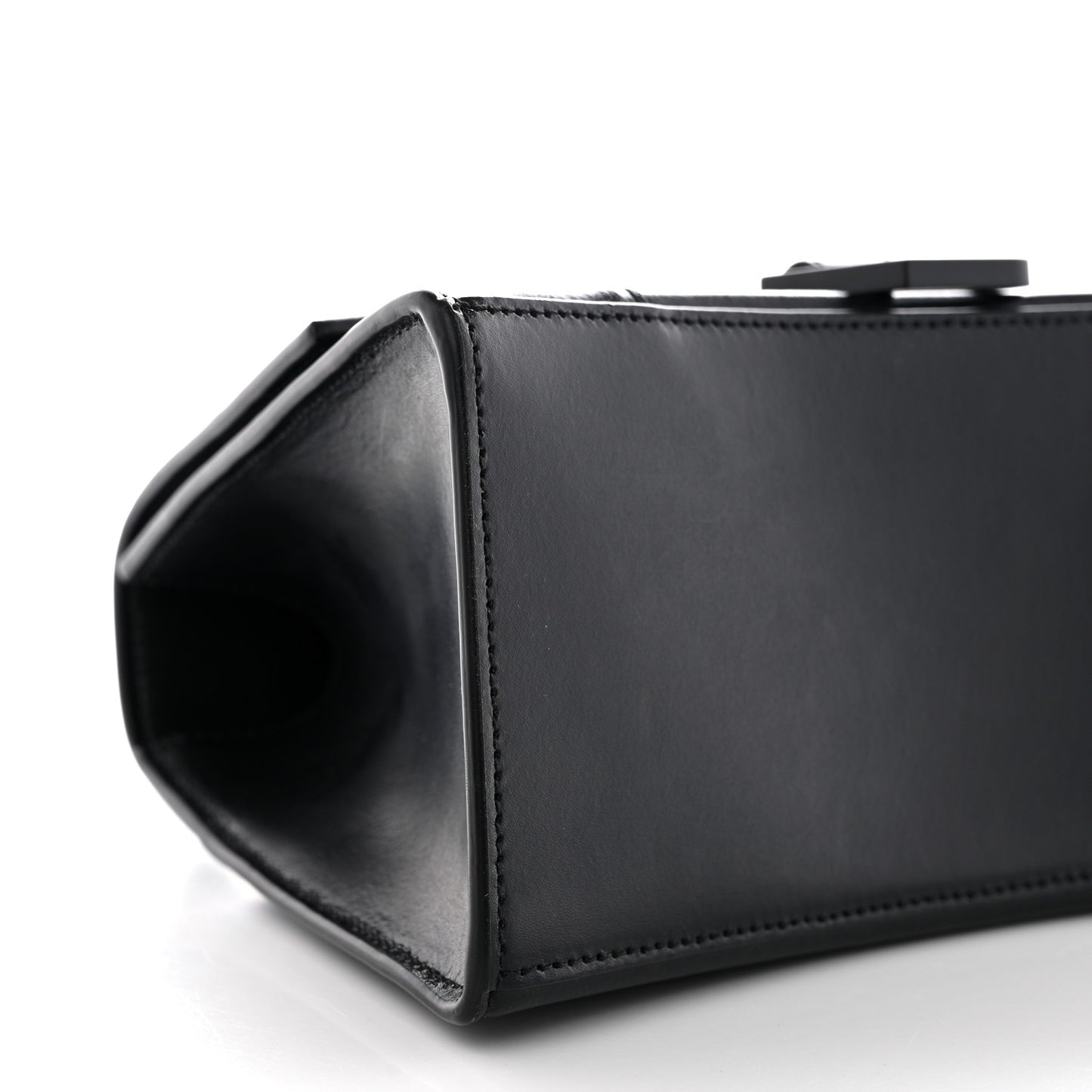 Shiny Box Calfskin Monochrome Small Hourglass Top Handle Bag Black