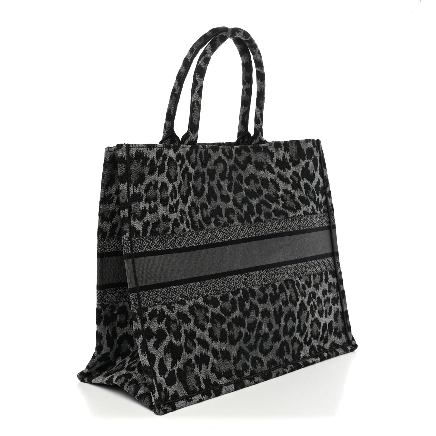 Canvas Mizza Embroidered Large Leopard Book Tote Grey