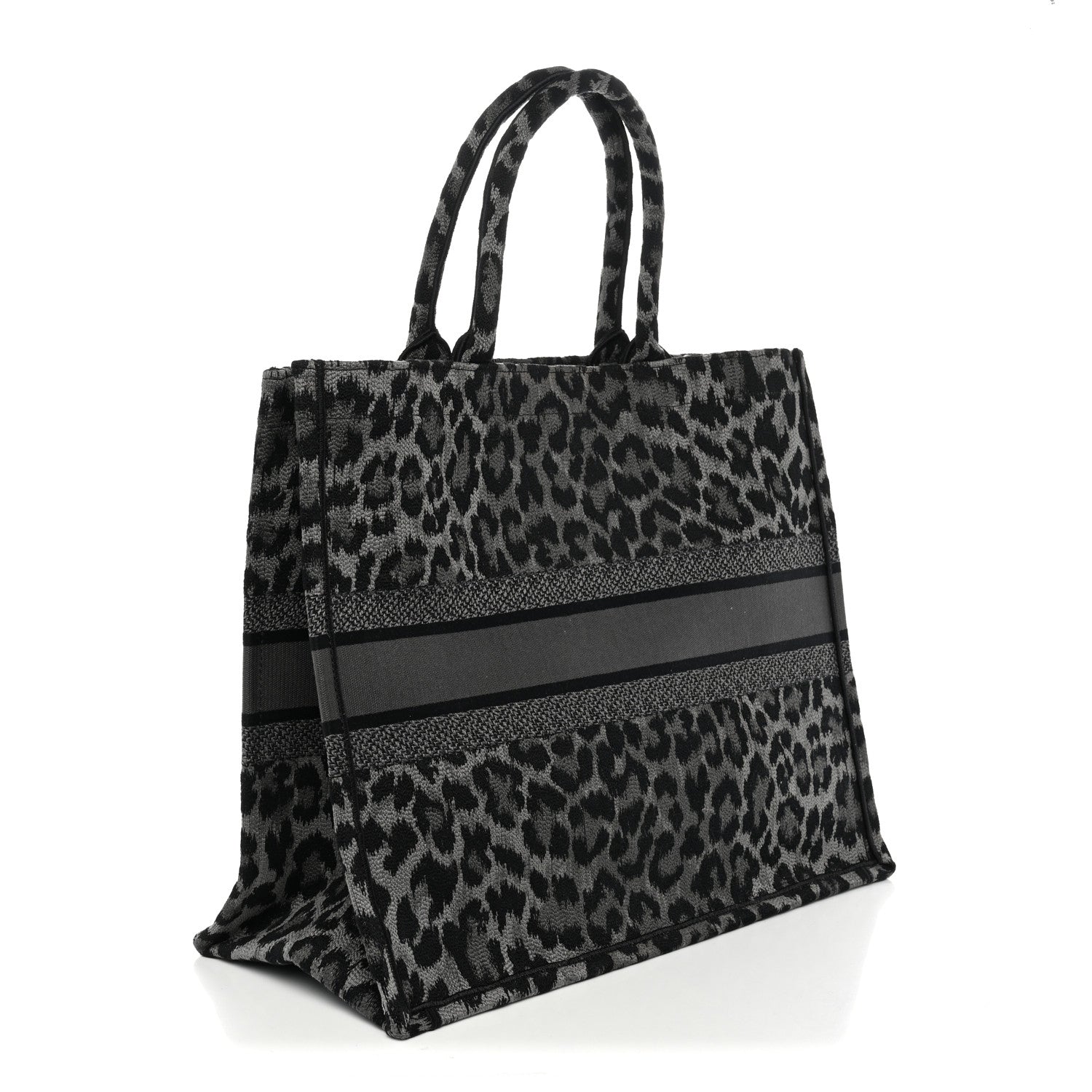 Christian Dior Canvas Mizza Embroidered Large Leopard Book Tote Grey 3 of 10