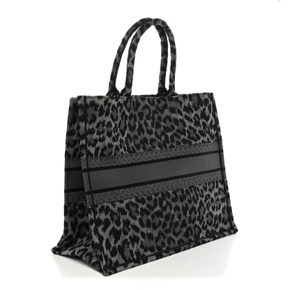 Christian Dior Canvas Mizza Embroidered Large Leopard Book Tote Grey 3 of 10