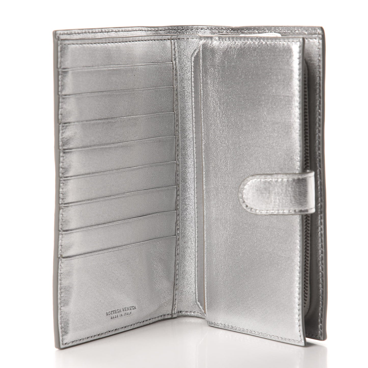 Metallic Grosgrain Intrecciato Continental Wallet Silver