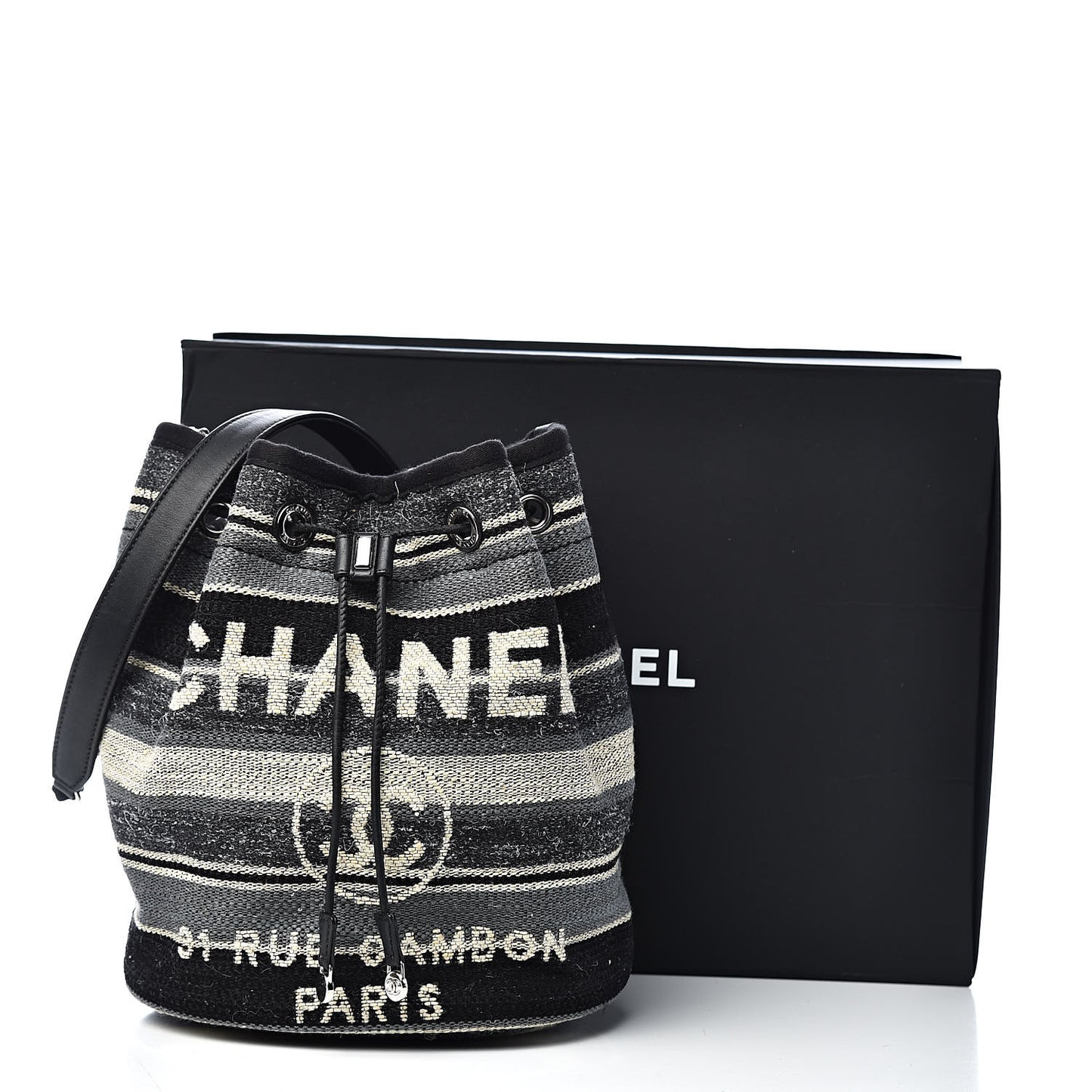 Striped Canvas Deauville Drawstring Bag Grey Black