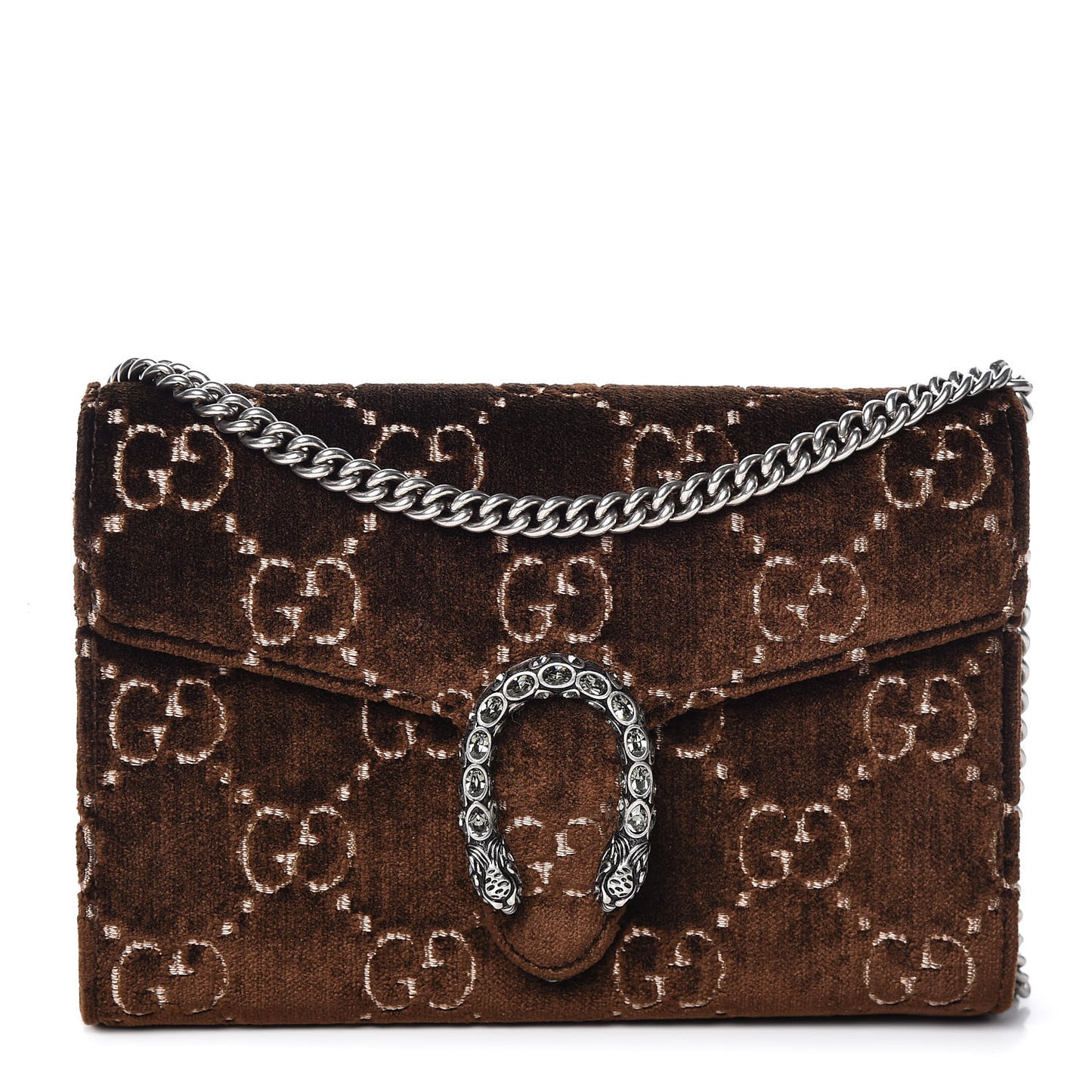 Velvet GG Monogram Mini Dionysus Chain Wallet Brown