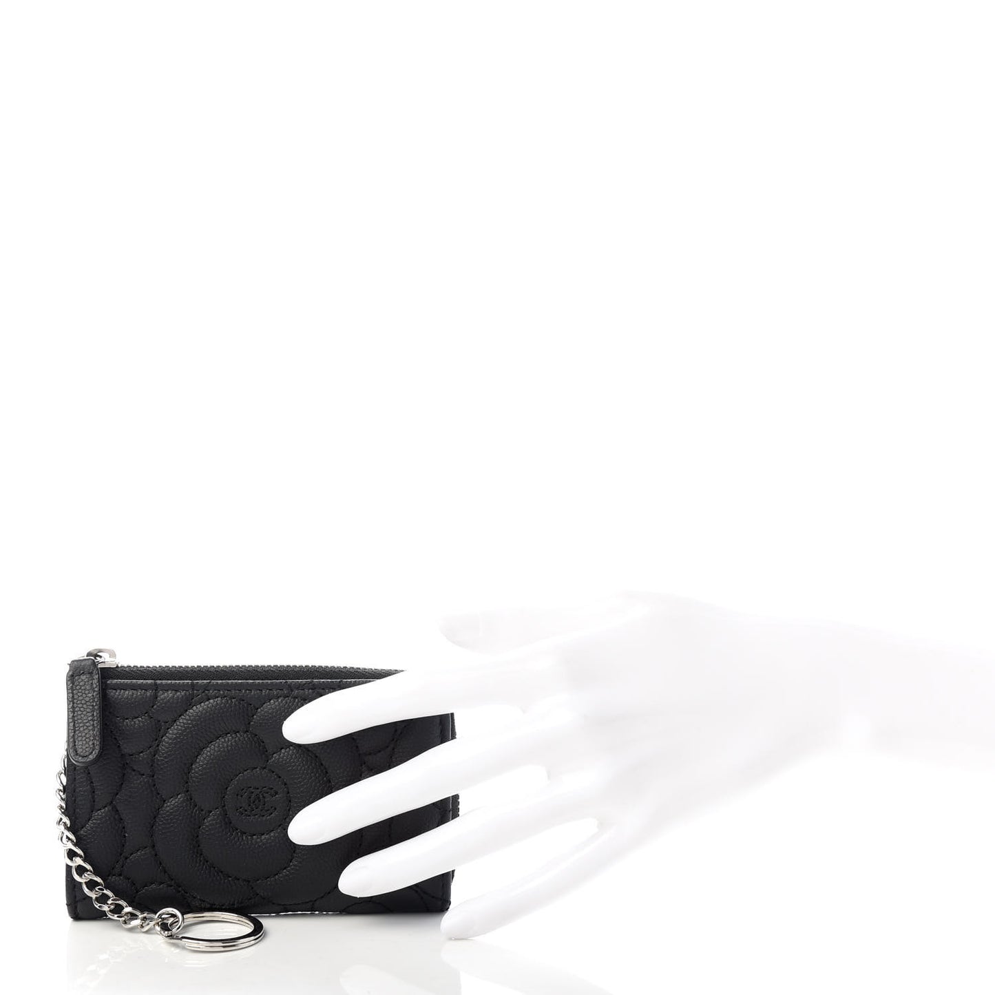 Caviar Camellia Embossed Key Holder Case Black