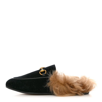 Gucci Velvet Fur Womens Princetown Slippers 36 Black 1 of 8