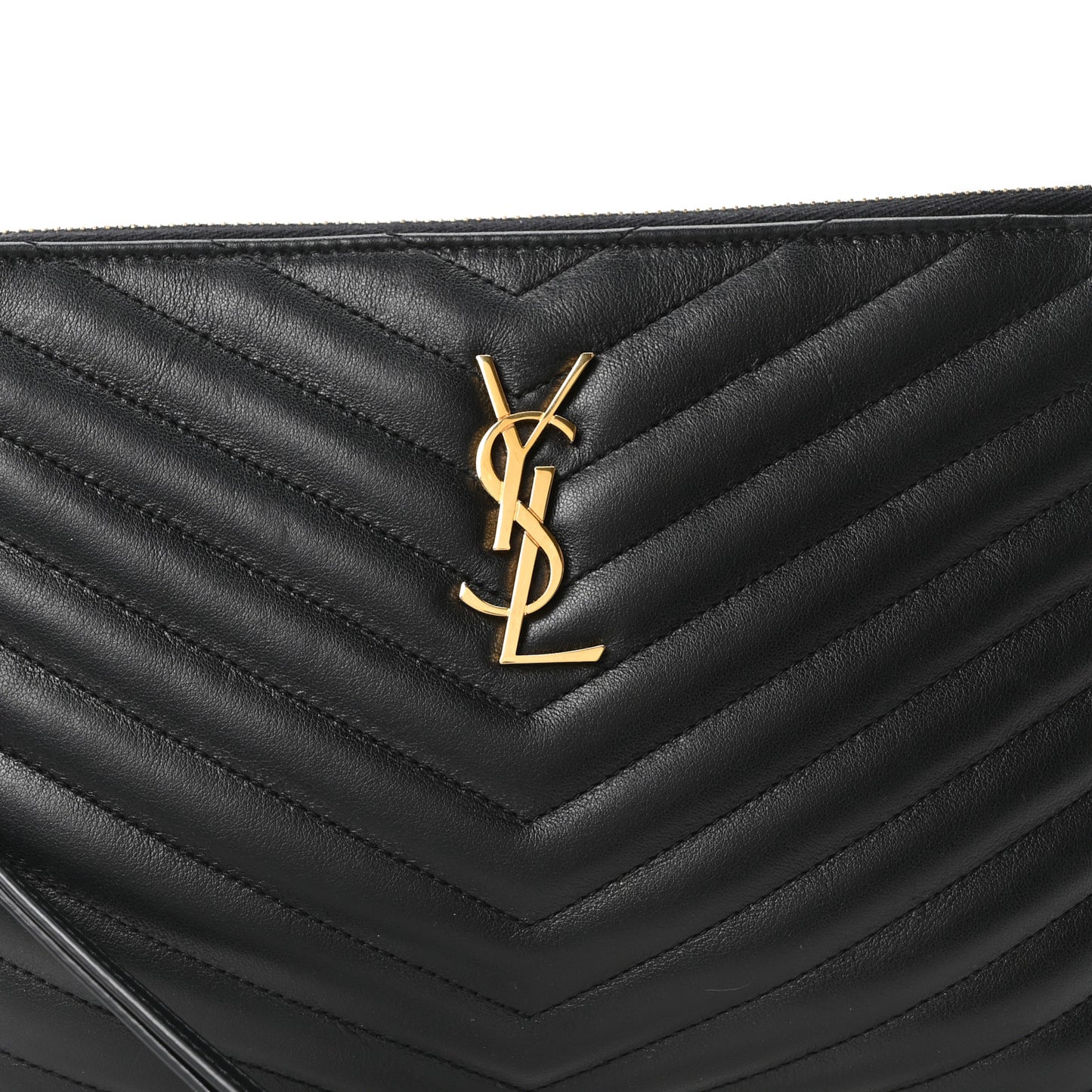 Calfskin Matelasse Chevron Monogram A5 Wristlet Black