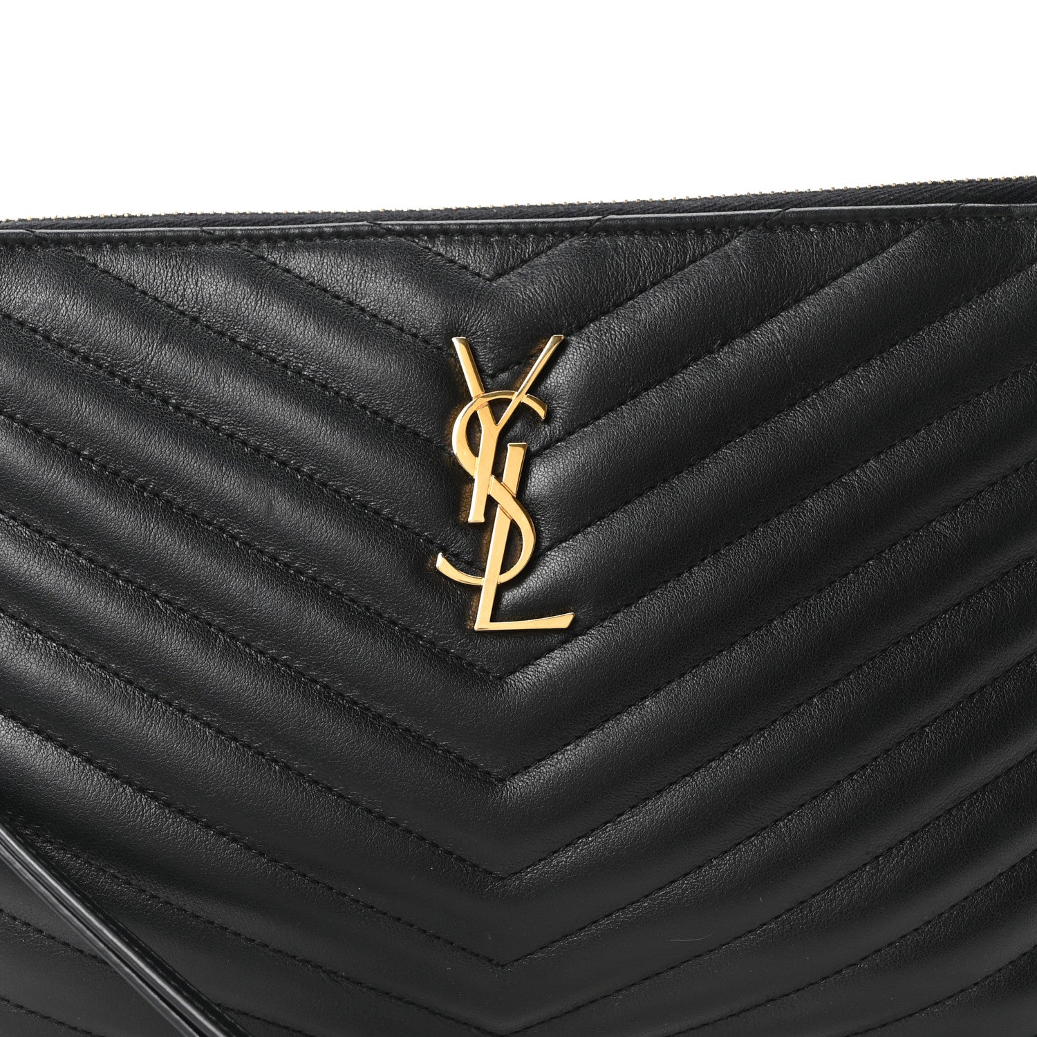 Saint Laurent Calfskin Matelasse Chevron Monogram A5 Wristlet Black 8 of 10