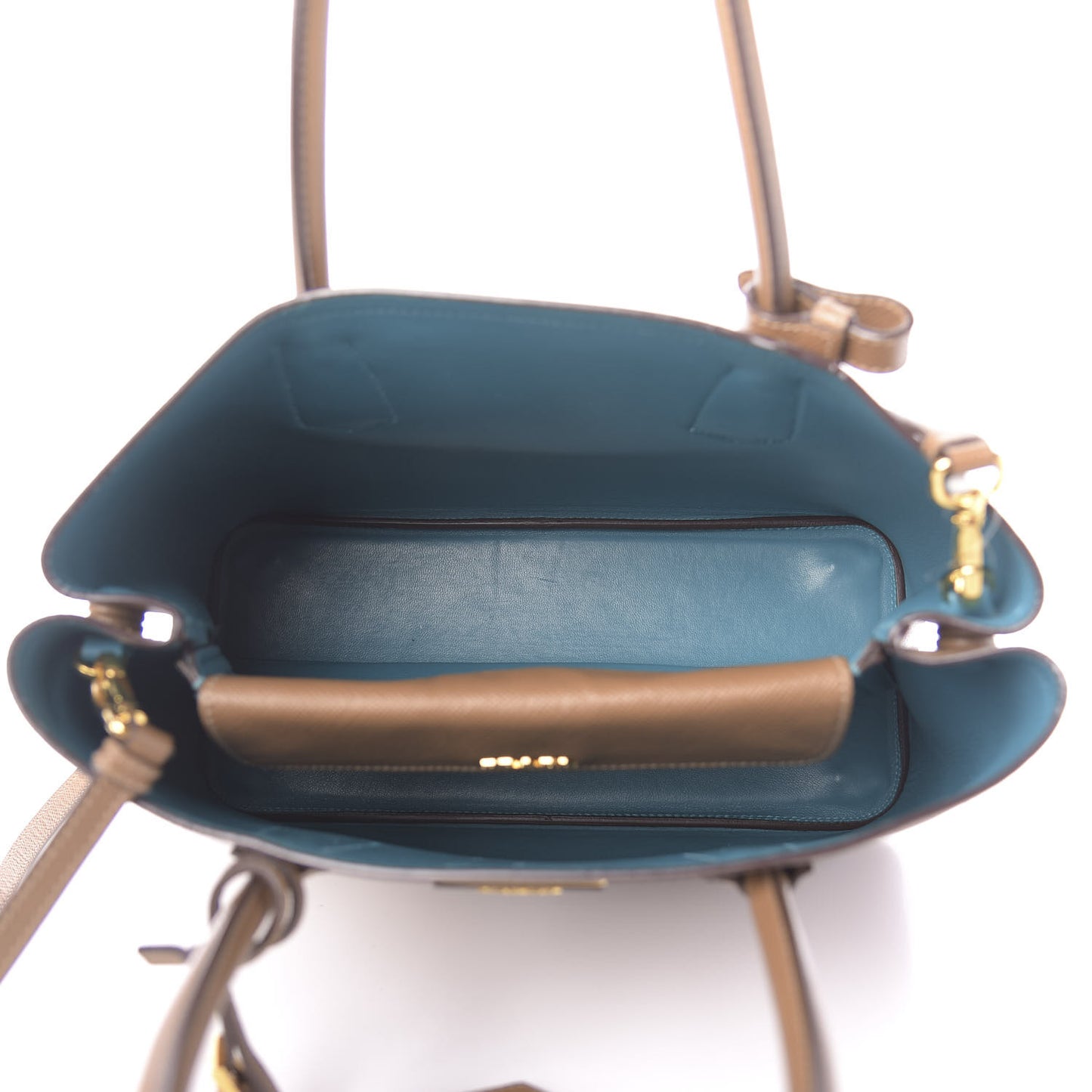 Saffiano Cuir Medium Double Bag Cannella Turchese