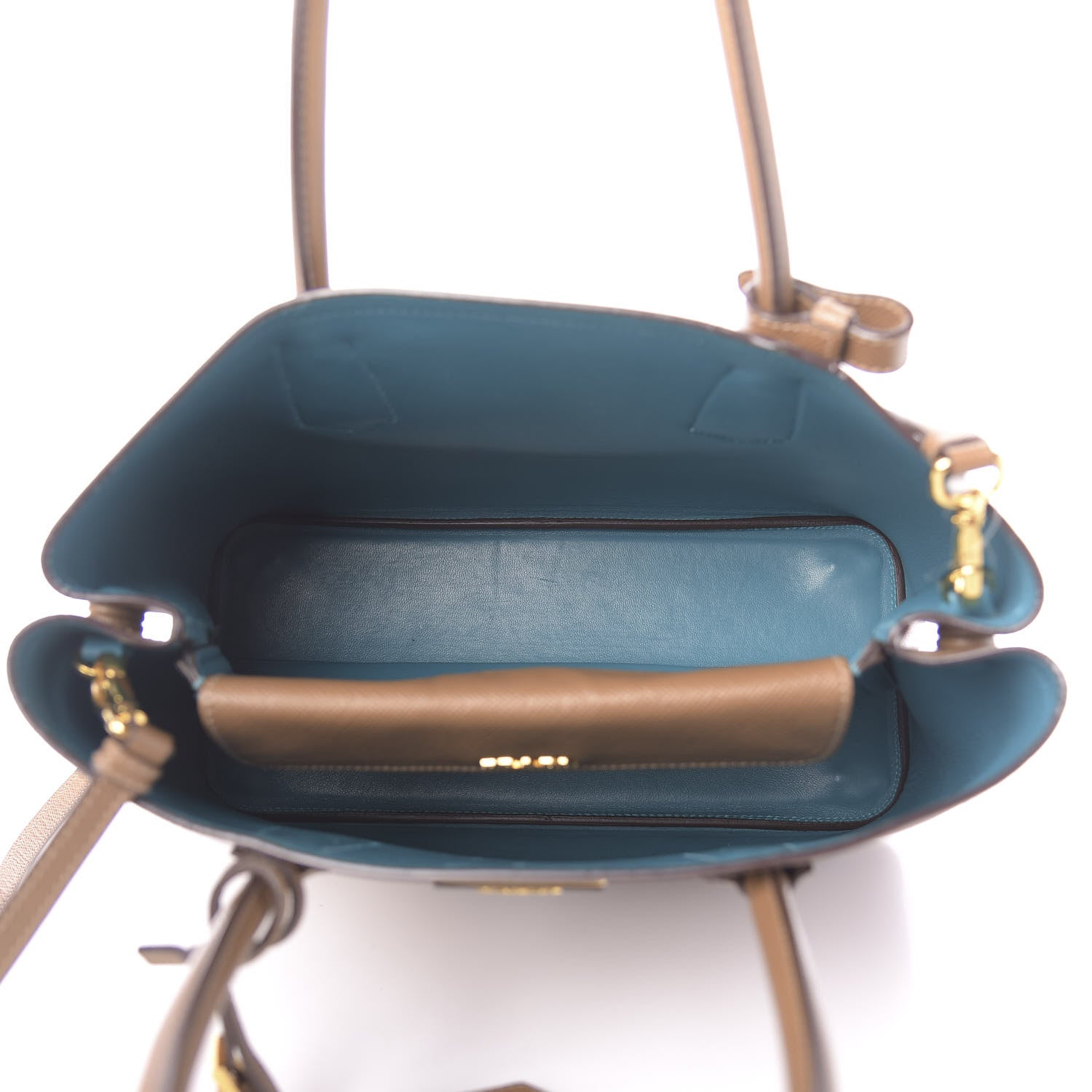 Prada Saffiano Cuir Medium Double Bag Cannella Turchese 6 of 11