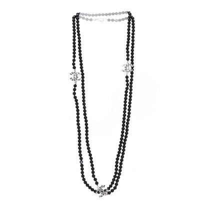 Chanel Ruthenium Crystal Baguette Pearl Beaded CC Long Necklace Black Grey 3 of 6