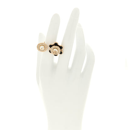 Chanel Pearl Enamel CC Camellia Ring 5 Black Gold 2 of 4