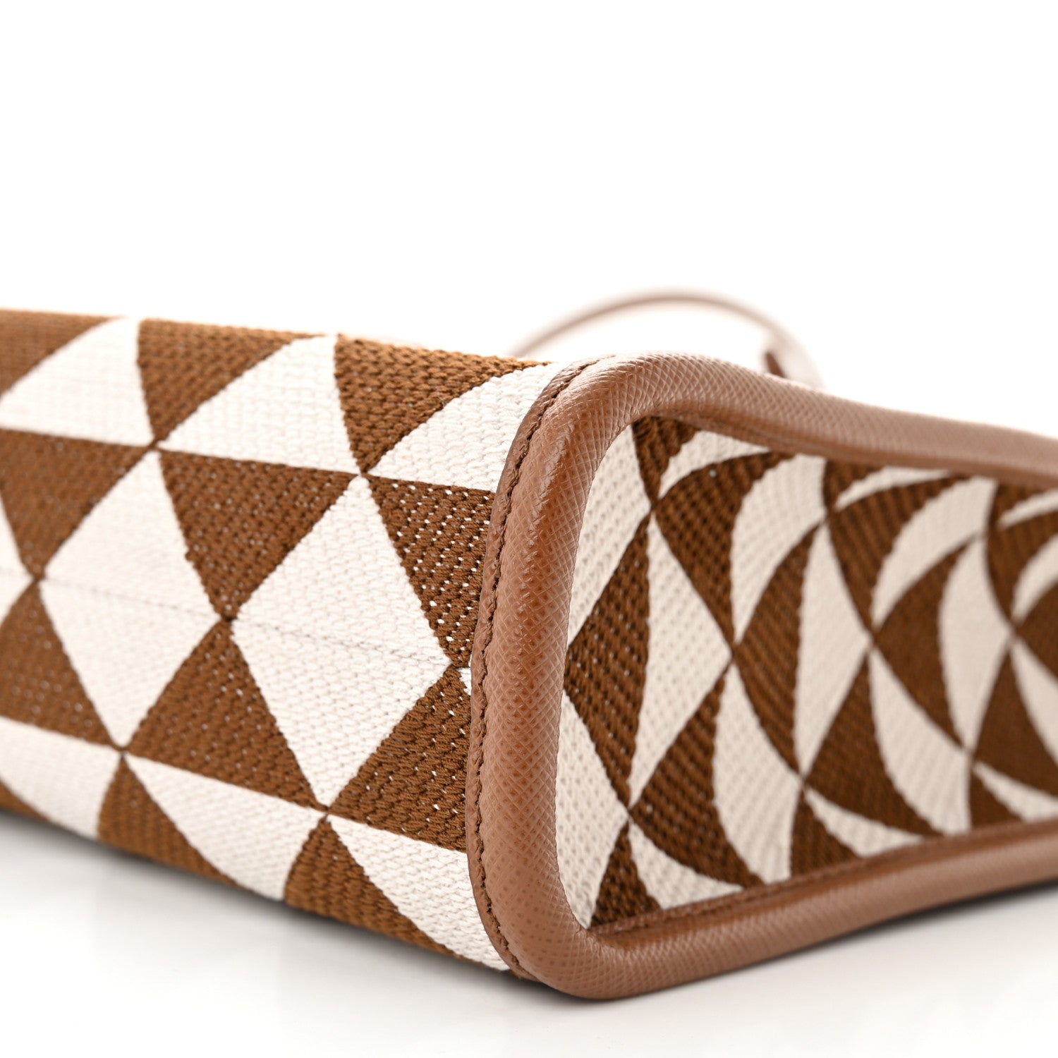 Prada Jacquard Saffiano Triangolo Symbole Embroidered Micro Tote Tobacco Talco 9 of 9