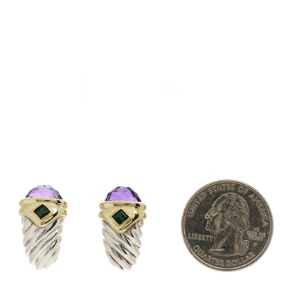 David Yurman Sterling Silver 14K Yellow Gold Amethyst Green Tourmaline Shrimp Earrings 2 of 4