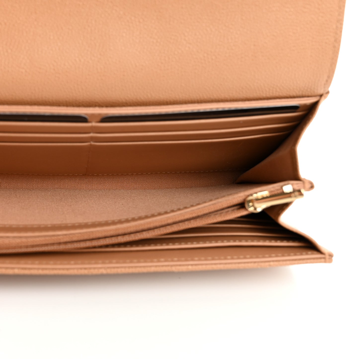 Caviar Quilted Large Gusset Flap Wallet Beige