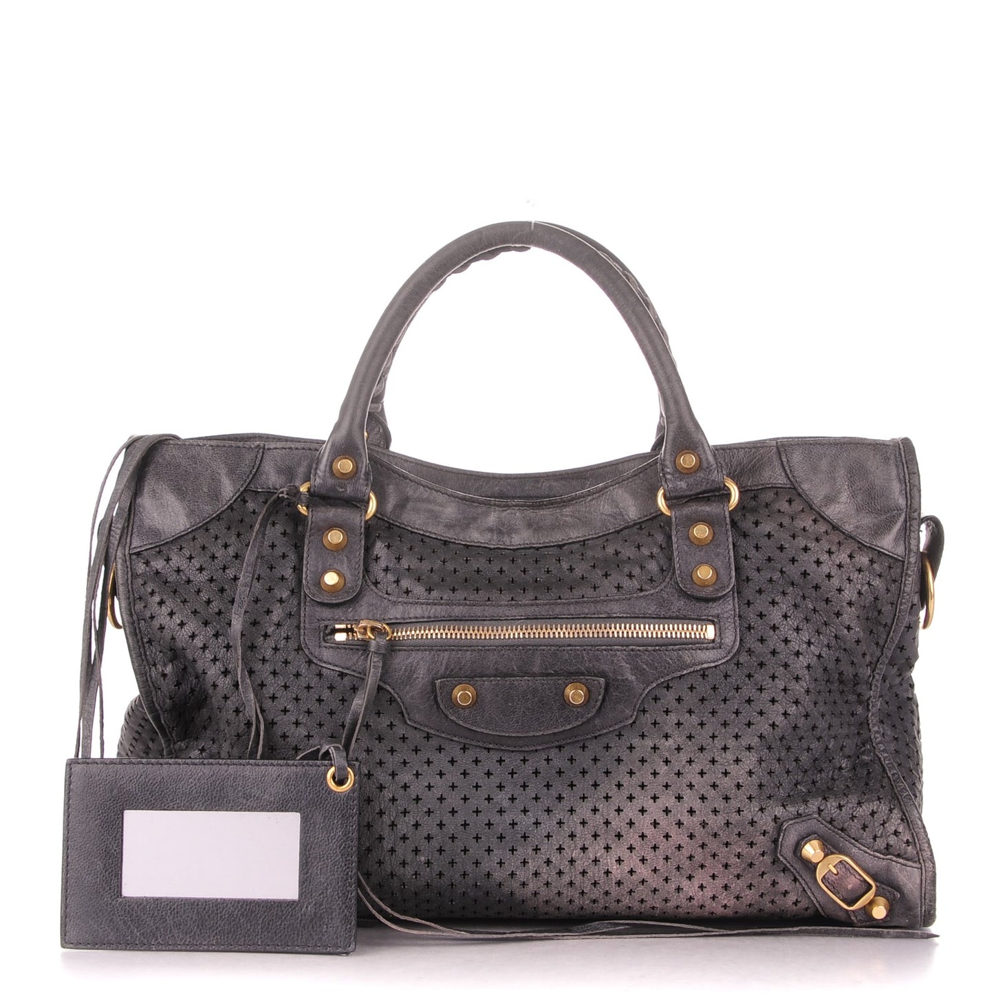 Agneau Laser Cut Cross Classic Gold Hardware City Grey
