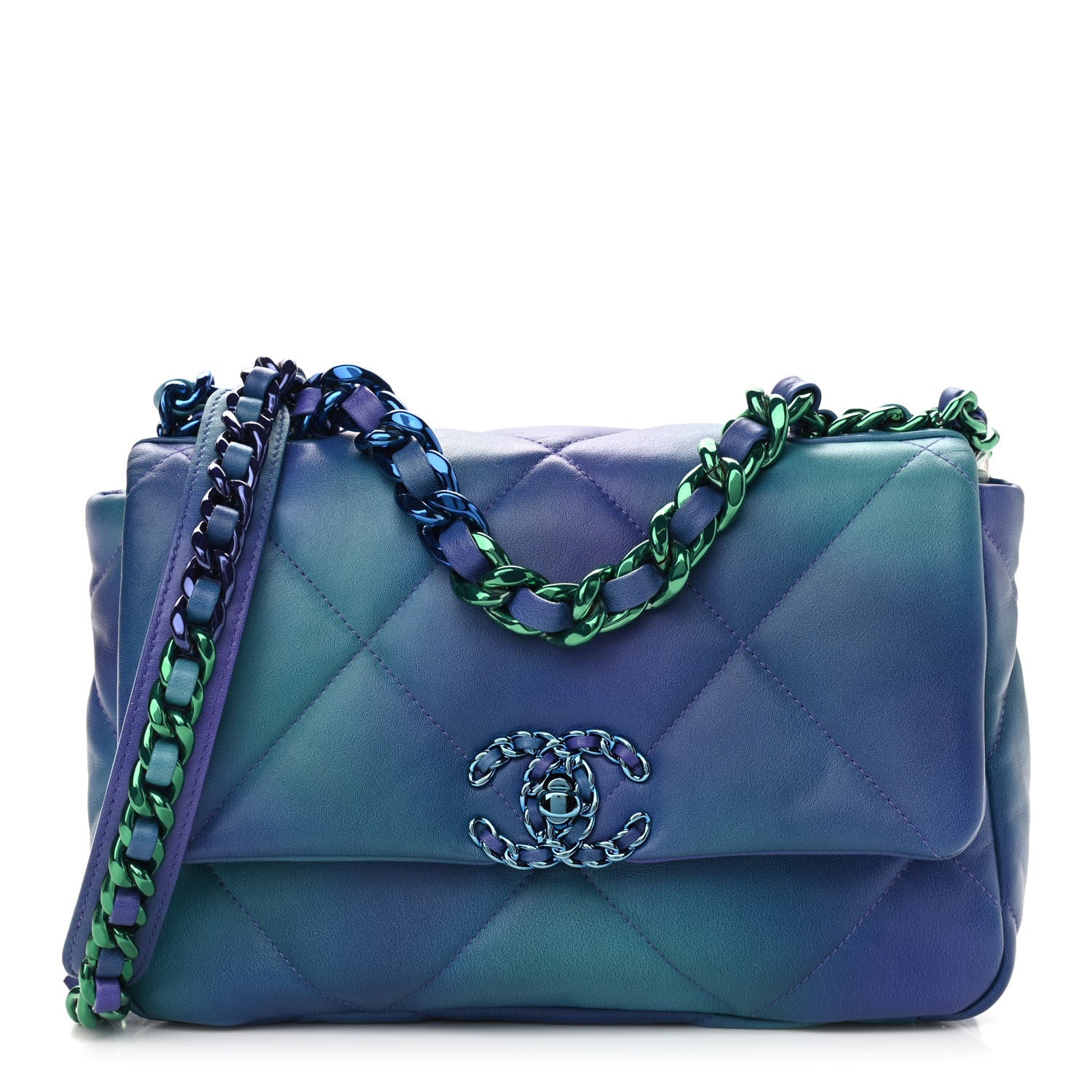 Chanel Tie Dye Calfskin Quilted Medium Chanel 19 Flap Blue Purple 1 of 9