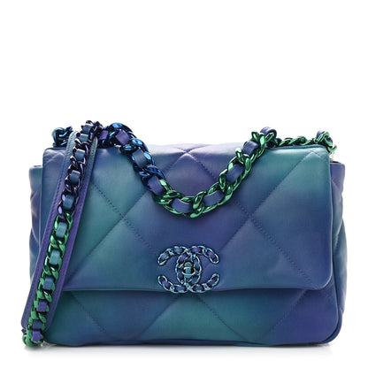 Chanel Tie Dye Calfskin Quilted Medium Chanel 19 Flap Blue Purple 1 of 9