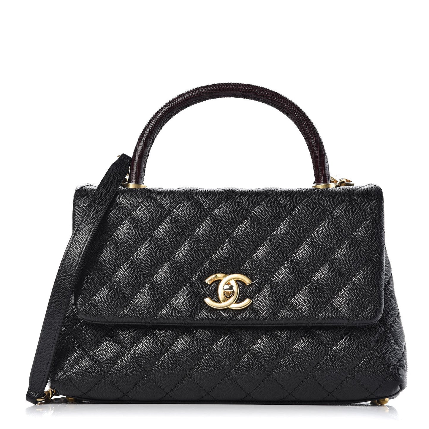 Caviar Lizard Quilted Small Coco Handle Flap Black