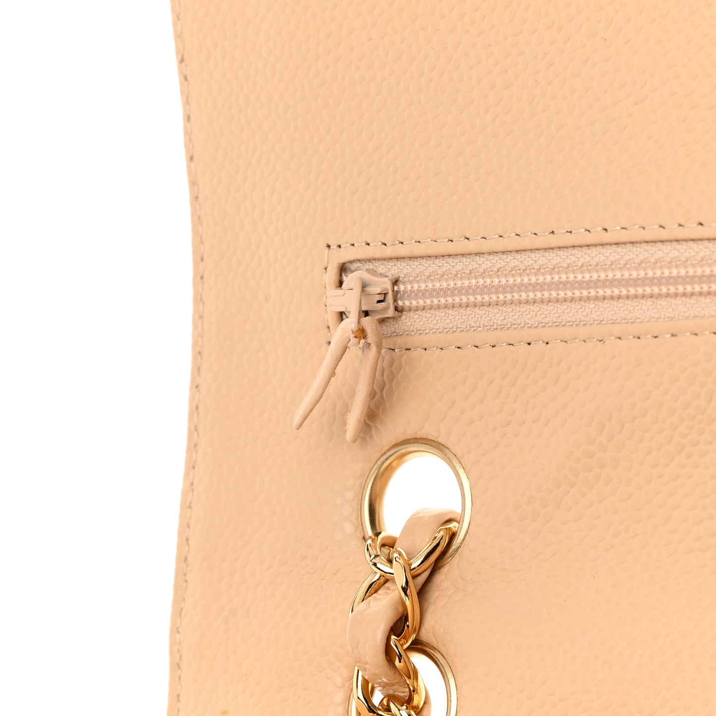 Caviar Quilted Medium Double Flap Beige