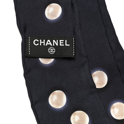Chanel Silk Pearl CC Slim Bandeau Scarf Navy 3 of 3