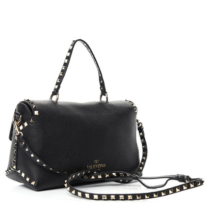 Valentino Garavani Pebbled Calfskin Rockstud Single Handle Flap Bag Black 3 of 9