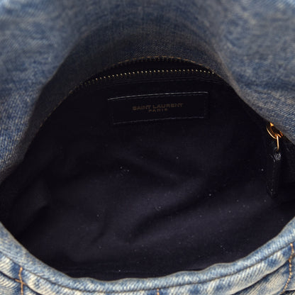 Saint Laurent Denim Quilted Toy Loulou Puffer Monogram Chain Satchel Blue Black 5 of 9