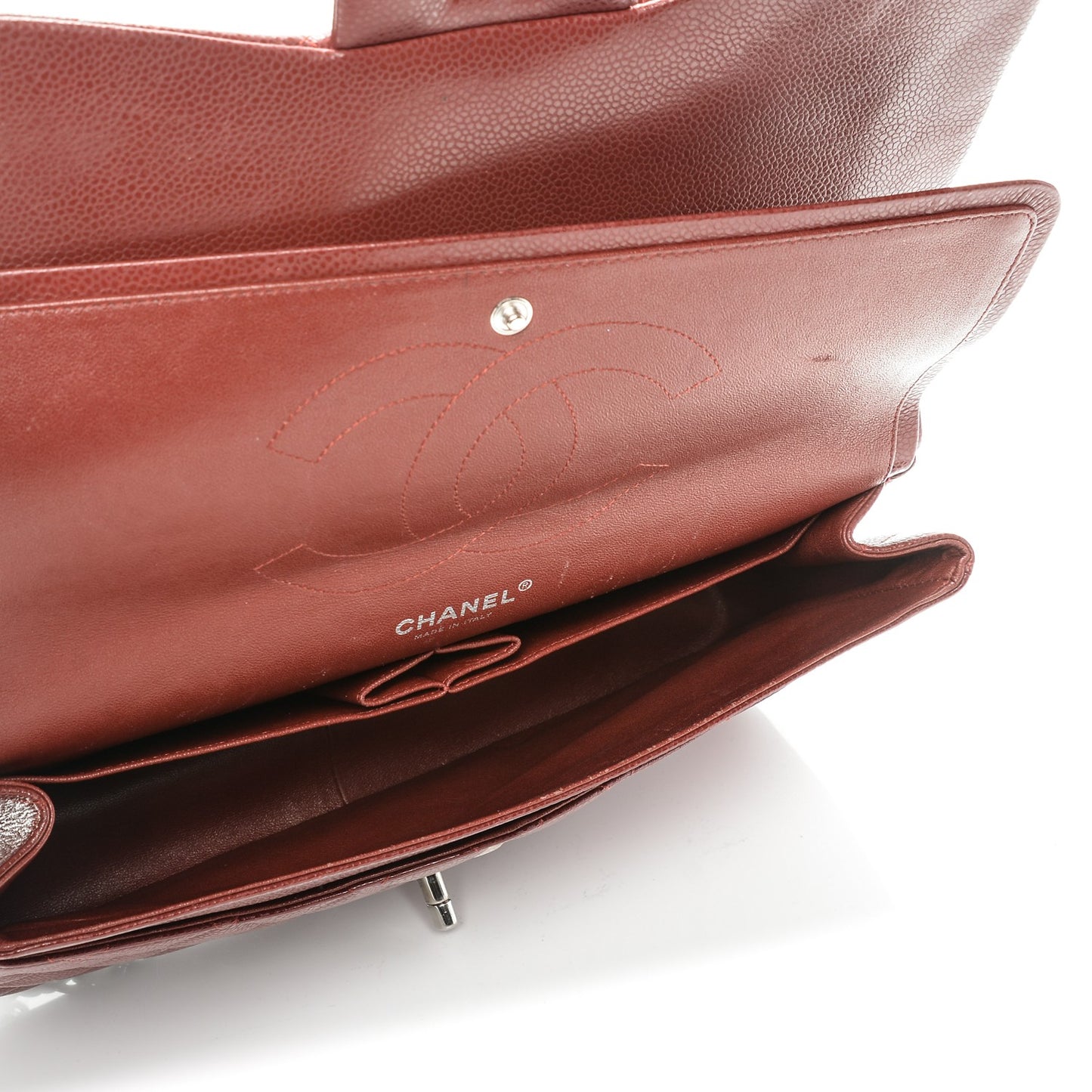 Caviar Quilted Jumbo Double Flap Dark Red