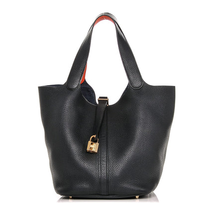 Hermes Taurillon Clemence Picotin Lock 26 GM Bleu Indigo Orange Poppy 1 of 7