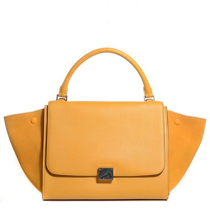 Celine Drummed Calfskin Suede Medium Trapeze Mustard 1 of 9