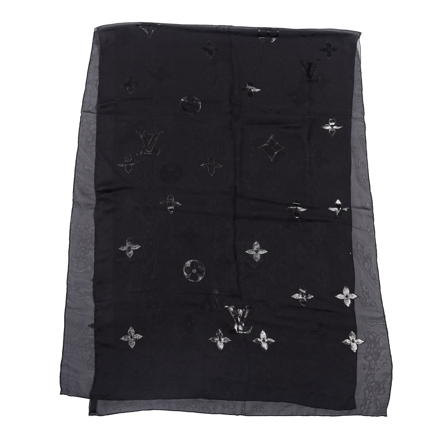 Silk Polyamide Sheer Monogram Scarf Black