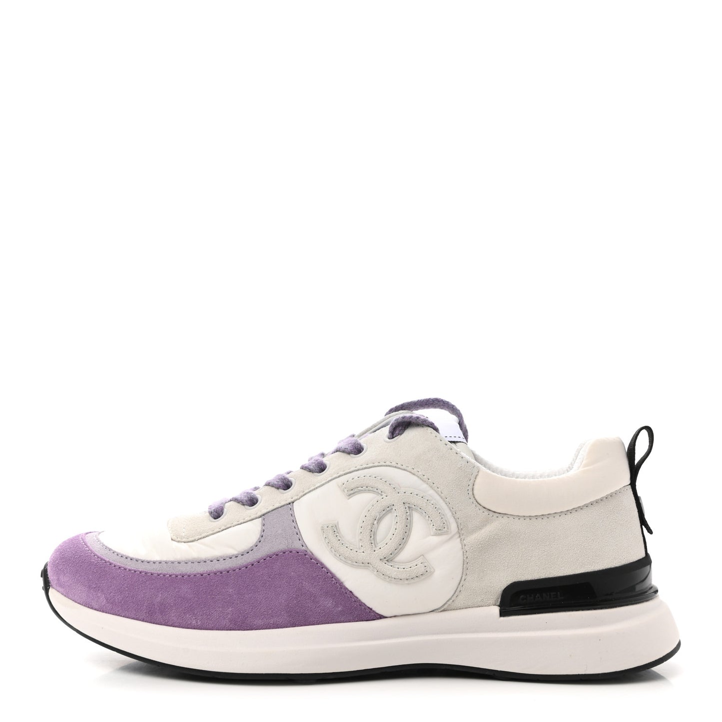 Nylon Calfskin Suede CC Womens Sneakers 40 White Light Grey Purple